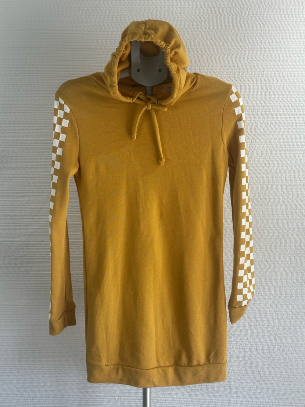 Rock & Rose Couture Mustard Checkered Hoodie Dress Streetwear Skater Woman’s SzS